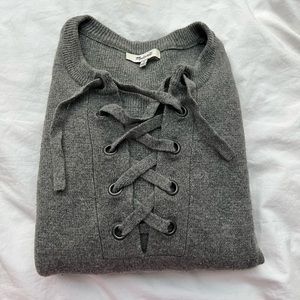 MADEWELL Jameson Lace Up Gray Merino Wool Sweater